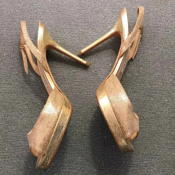 𝅺JIMMY Choo Gold platform Sling Back Heels 7 - Picture 2 of 6